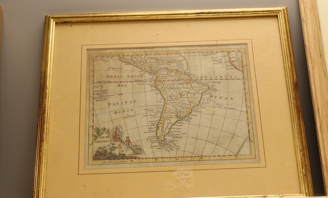 An 18th century hand coloured engraving, Map of South America, 19 x 24cm